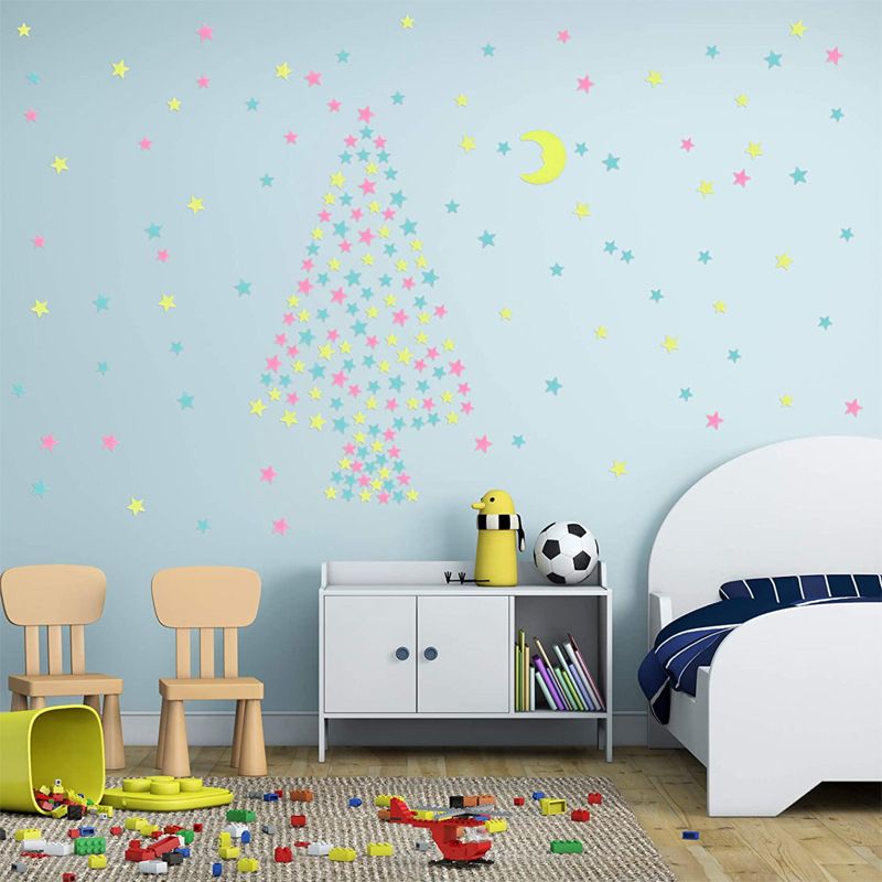100 Pcs Colorful Glow in The Dark Luminous Stars Fluorescent Noctilucent Plastic Wall Stickers Murals Decals for Home Art Decor