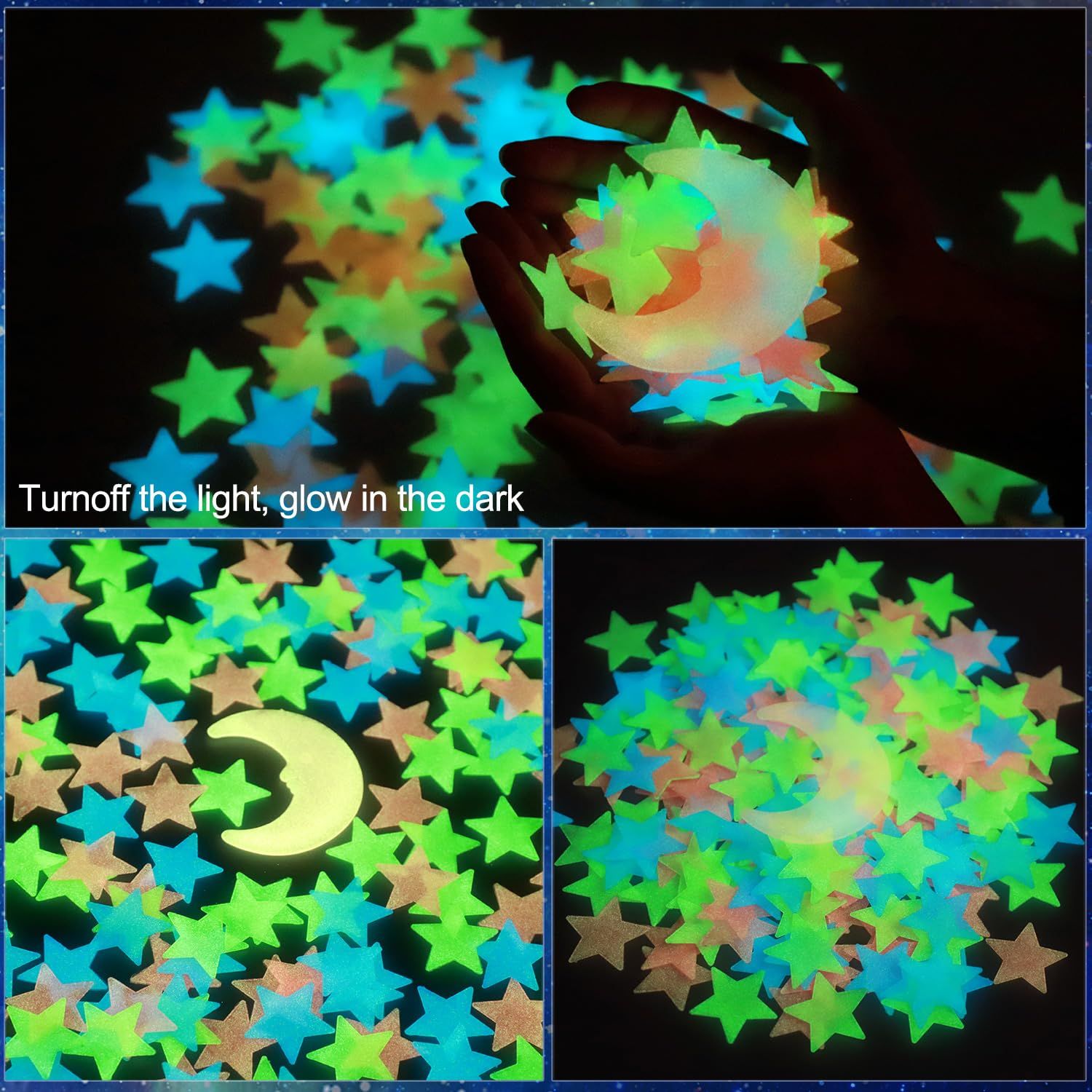100 Pcs Colorful Glow in The Dark Luminous Stars Fluorescent Noctilucent Plastic Wall Stickers Murals Decals for Home Art Decor