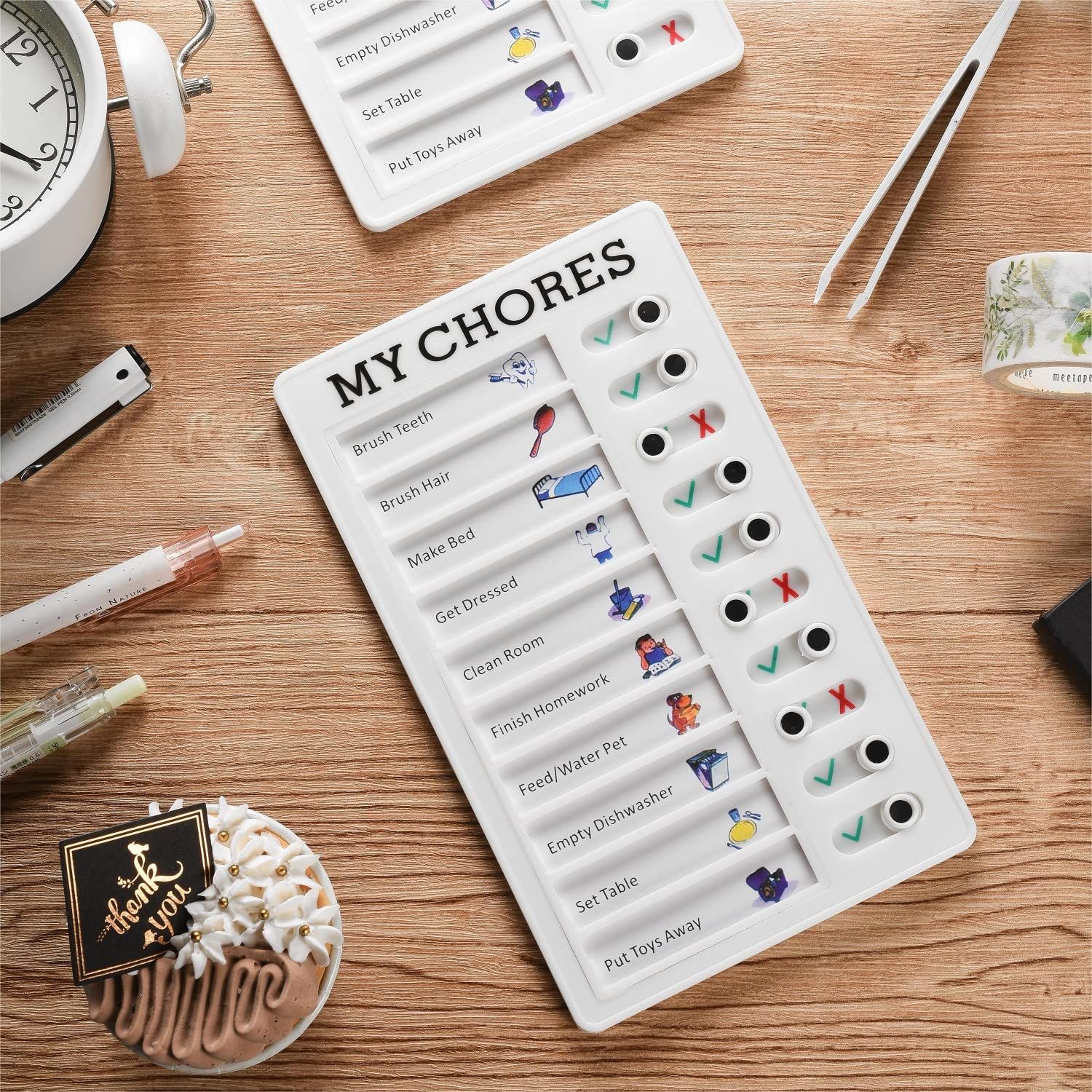2 Pieces Chore Chart for Multiple Kids,Daily Chore Schedule for 2 Kids，Memo Checklist Plan Board Detachable Plastic
