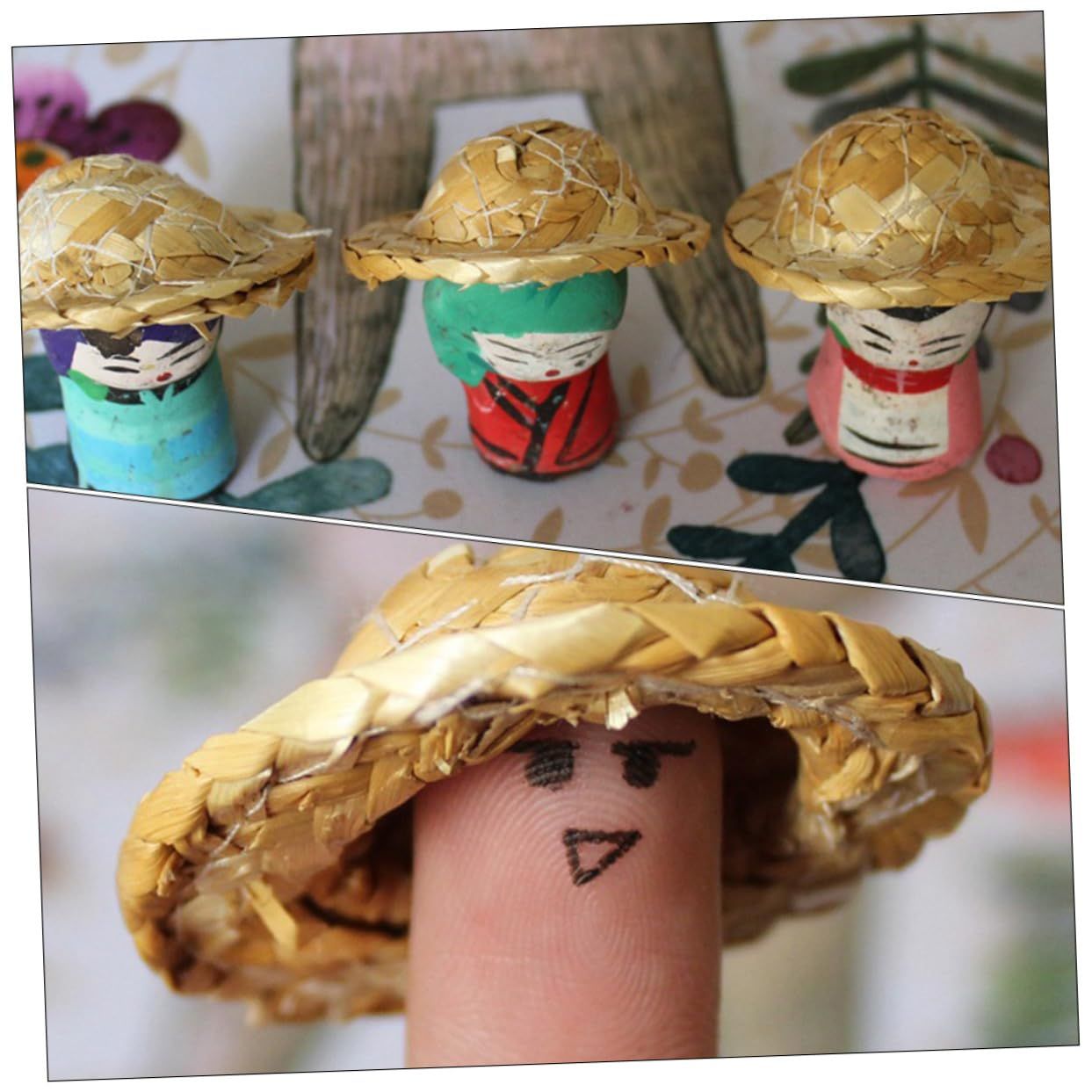24pcs Mini Straw Hat Woven Hat Ornament Mini Wine Bottle Covers Hat Model Mini House Ornament Miniature Doll Hats Mini Hat