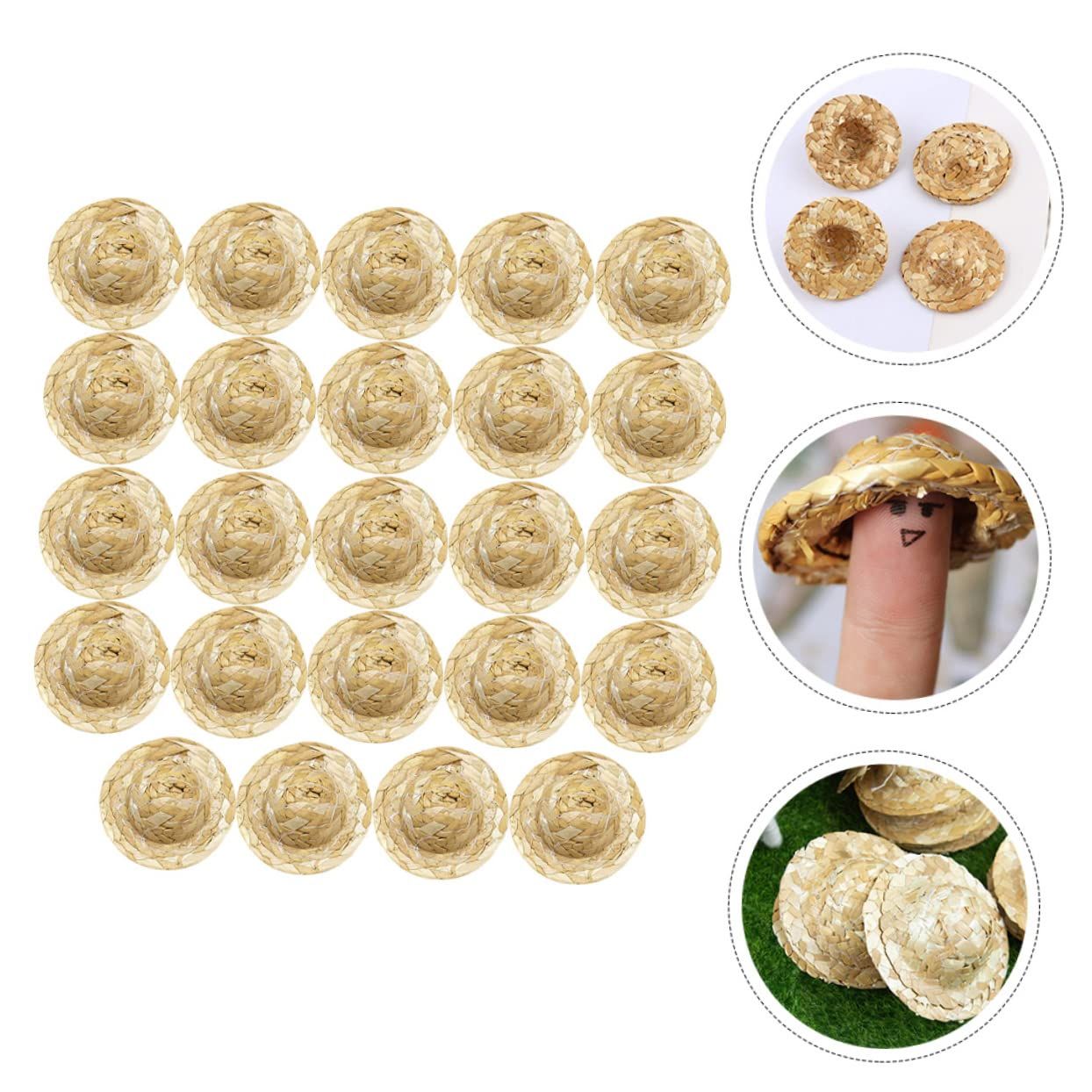 24pcs Mini Straw Hat Woven Hat Ornament Mini Wine Bottle Covers Hat Model Mini House Ornament Miniature Doll Hats Mini Hat