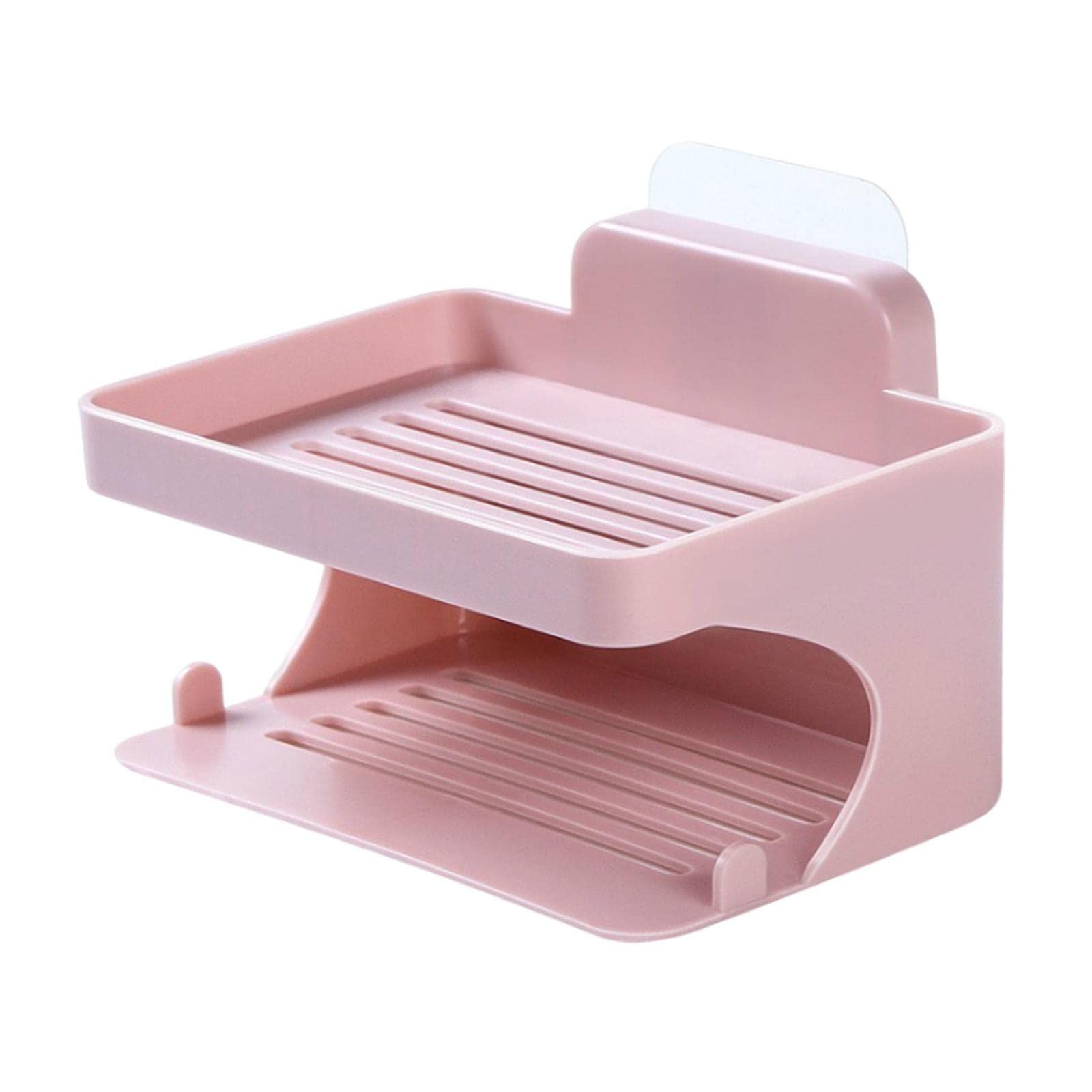 Double Layer Soap Dish, 2 Tiers Soap Dish, Soap Bar Holder, Soap Stand, Soap Holder for Shower Wall Hotel Decoration, Pink
