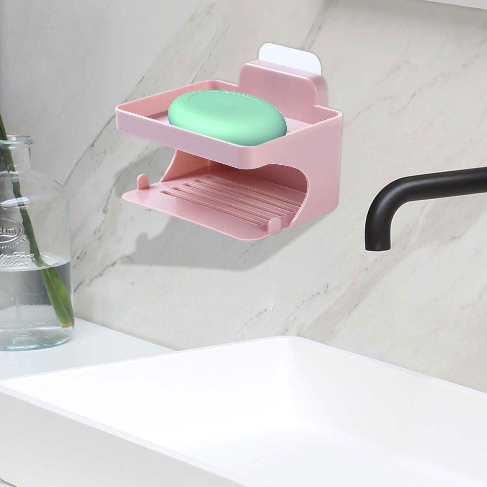 Double Layer Soap Dish, 2 Tiers Soap Dish, Soap Bar Holder, Soap Stand, Soap Holder for Shower Wall Hotel Decoration, Pink