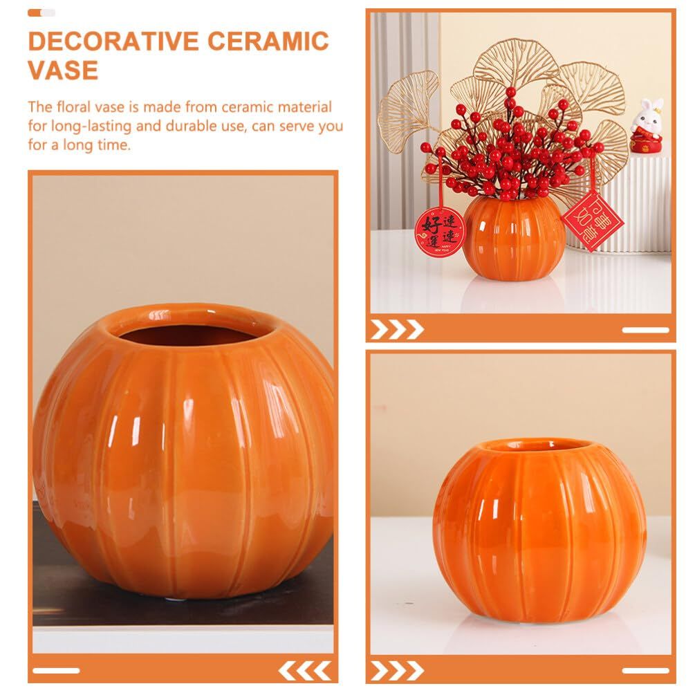 Pumpkin Vase Ceramic Flower Vase Fall Harvest Decoration for Halloween Home Decor Dried Flower Vase Flower Arrangement Orange