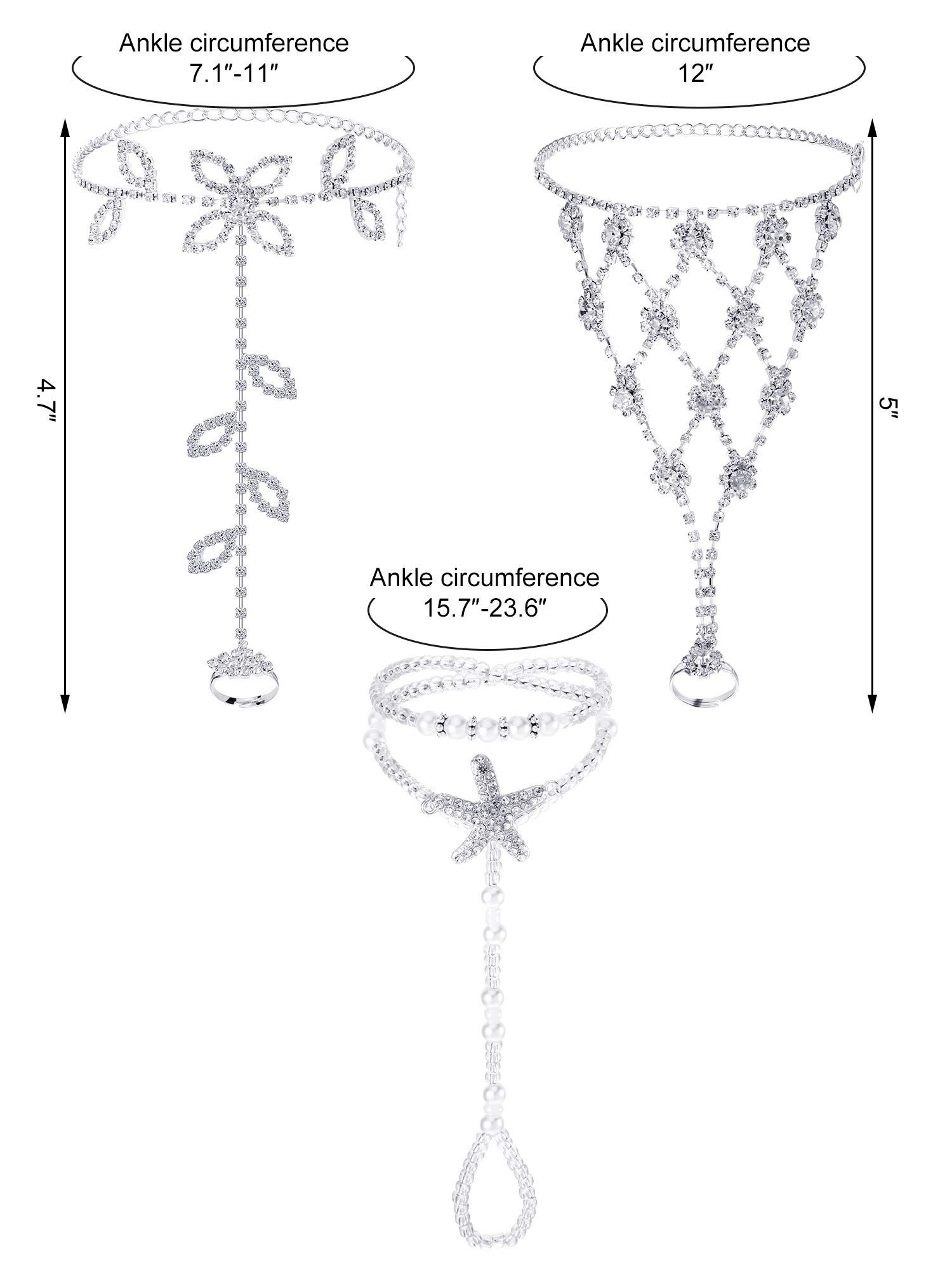 6 Pieces Foot Jewelry Barefoot Sandals for Women Rhinestone Anklets Bohemian Foot Chain for Beach Wedding Valentine's Day