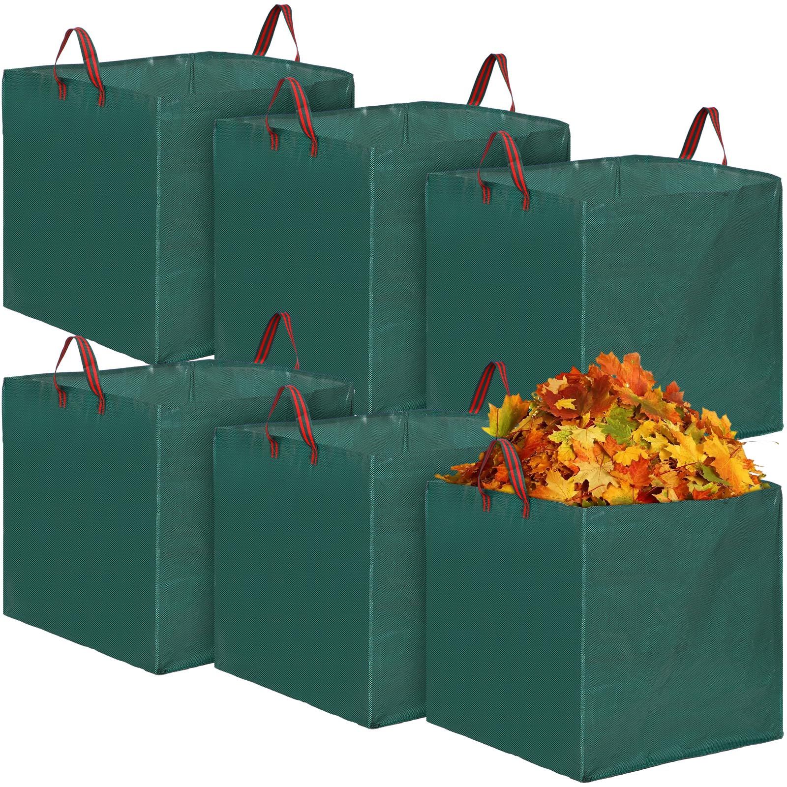 6 Pcs Reusable Garden Waste Bags with Handles Woven Polypropylene Garden Yard Bags Camping Trash Can Collapsible (33 Gallon)