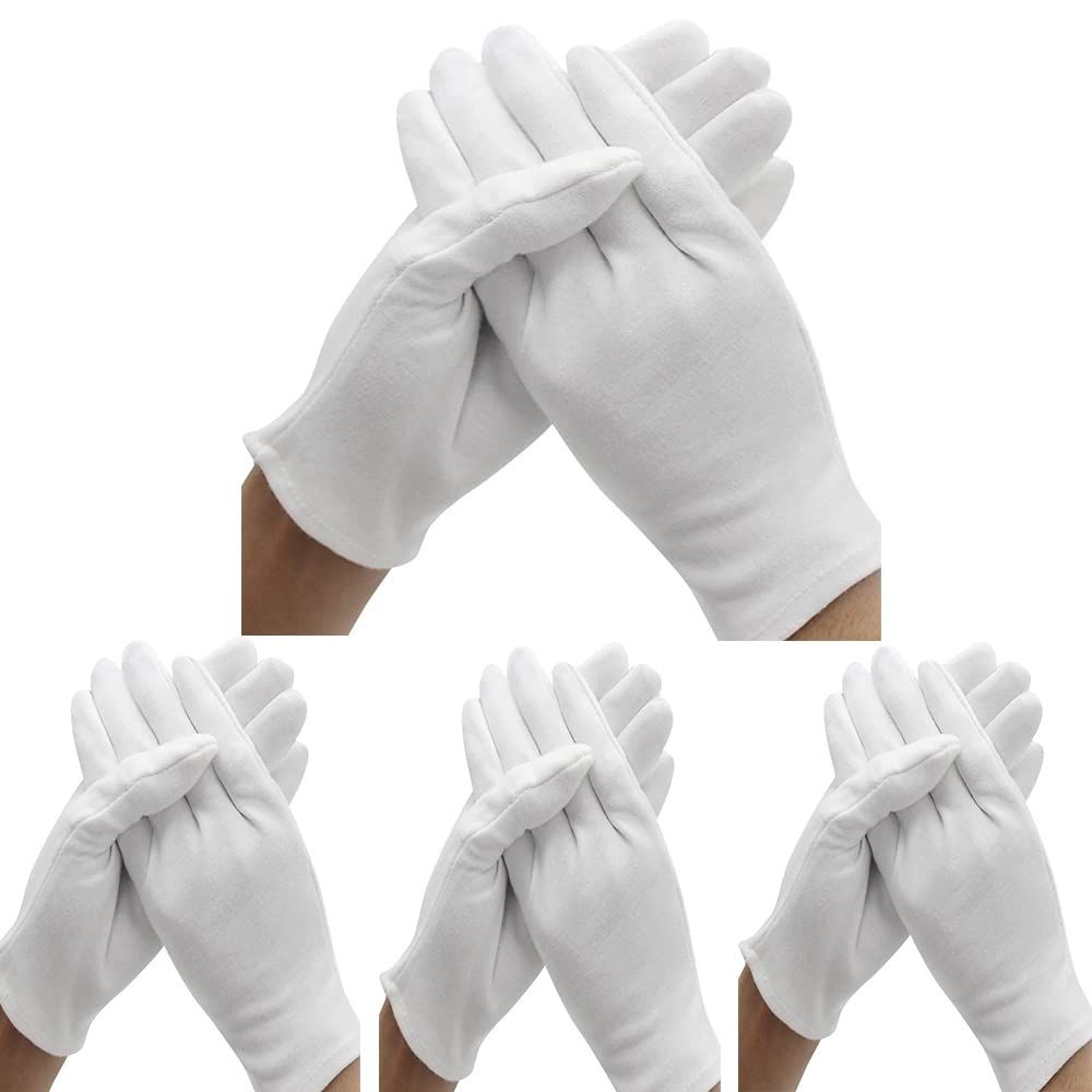 24 Pcs (12 Pair) White Cotton Gloves for Dry Hand Moisturizing Cosmetic Eczema Hand Spa and Coin Jewelry Inspection Gloves