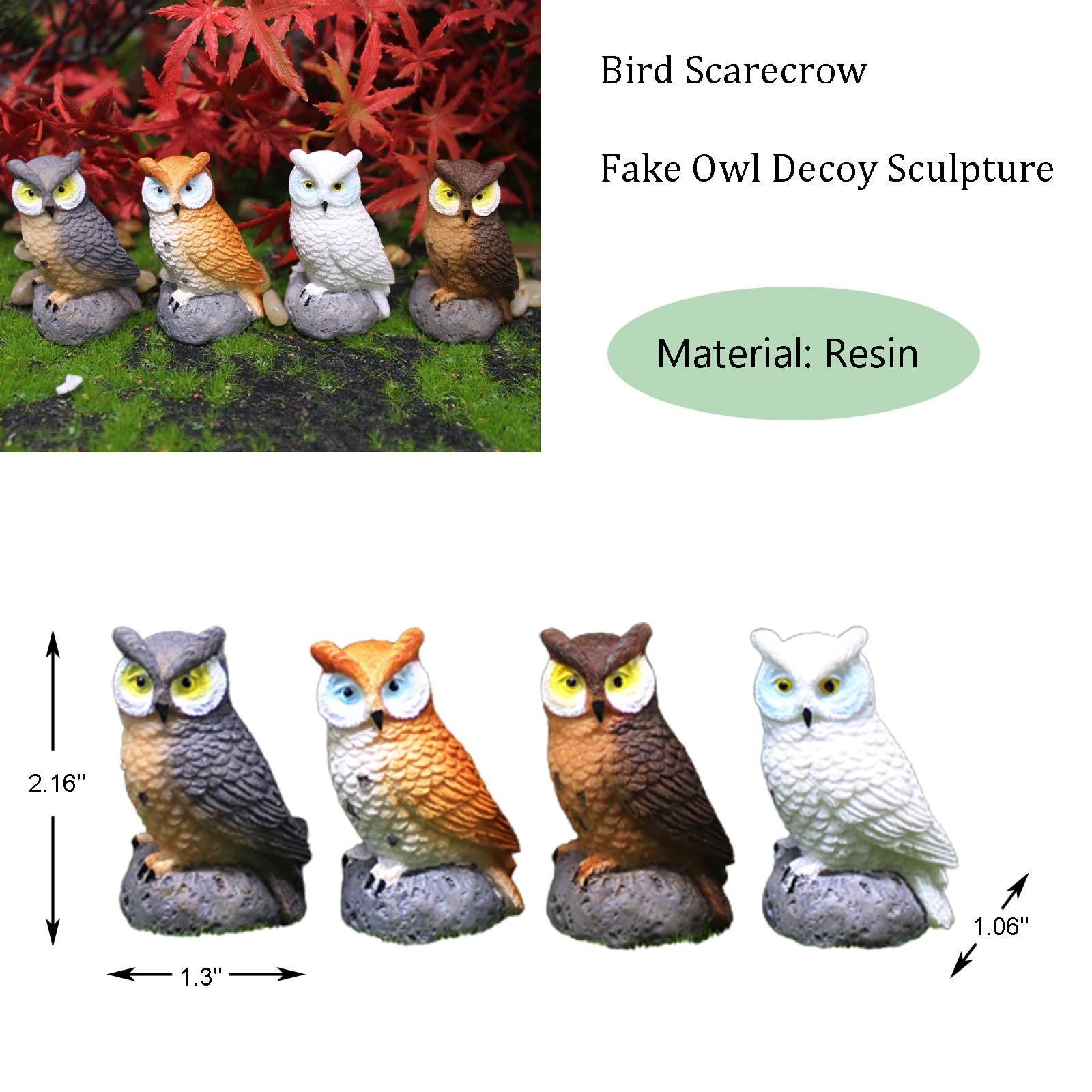Mini Owl Statue 4Pcs Bird Scarecrow Fake Owl Decoy Sculpture Fairy Garden Accessories Supplies Micro Landscape Plant Pots