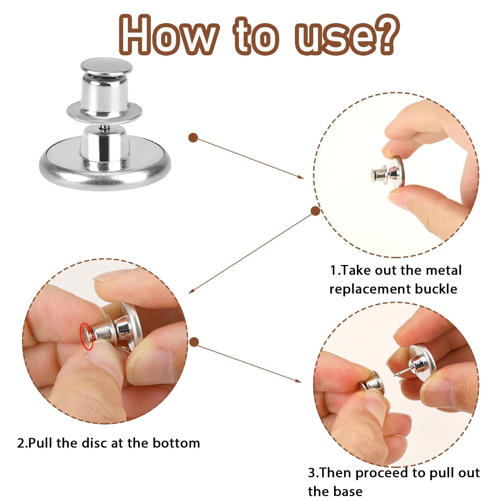 16 Piece Replacement Button Pins for Jeans No Sew No Tools Adjustable Metal