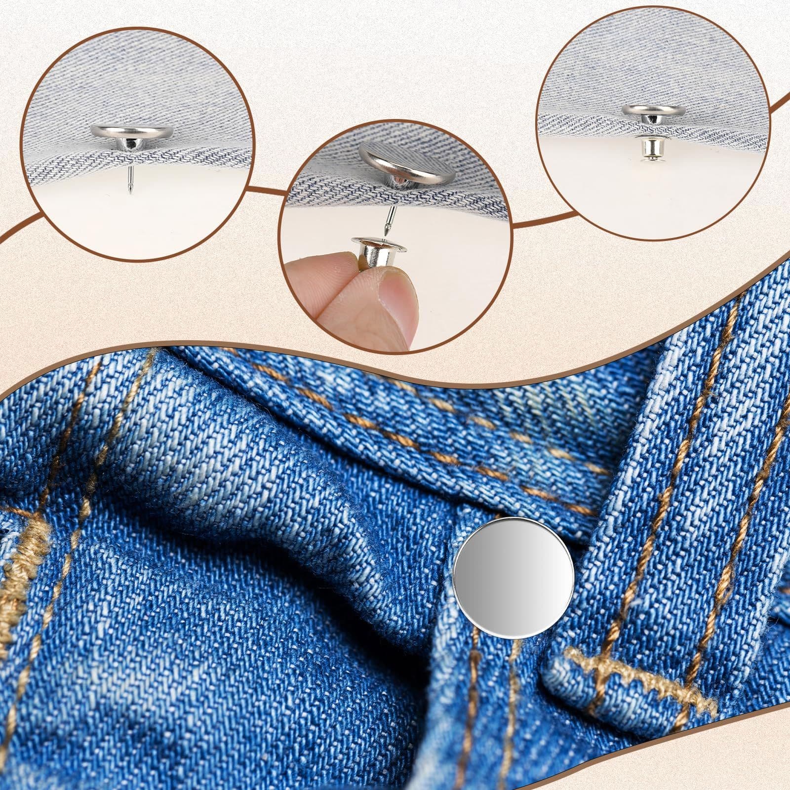 16 Piece Replacement Button Pins for Jeans No Sew No Tools Adjustable Metal