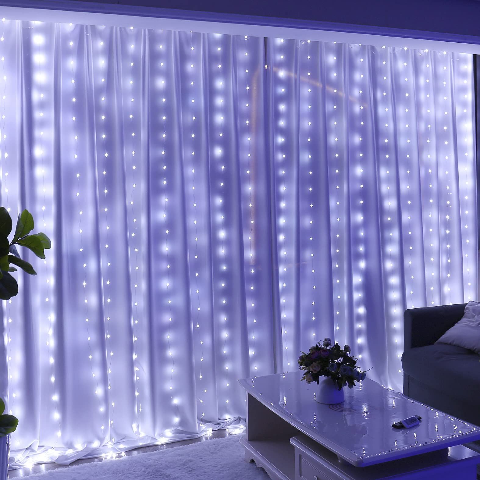 300LED White Fairy Curtain Lights for Bedroom, 3mx3m 8 Modes USB Plug in Window Christmas Led String Hanging Lights with Remote