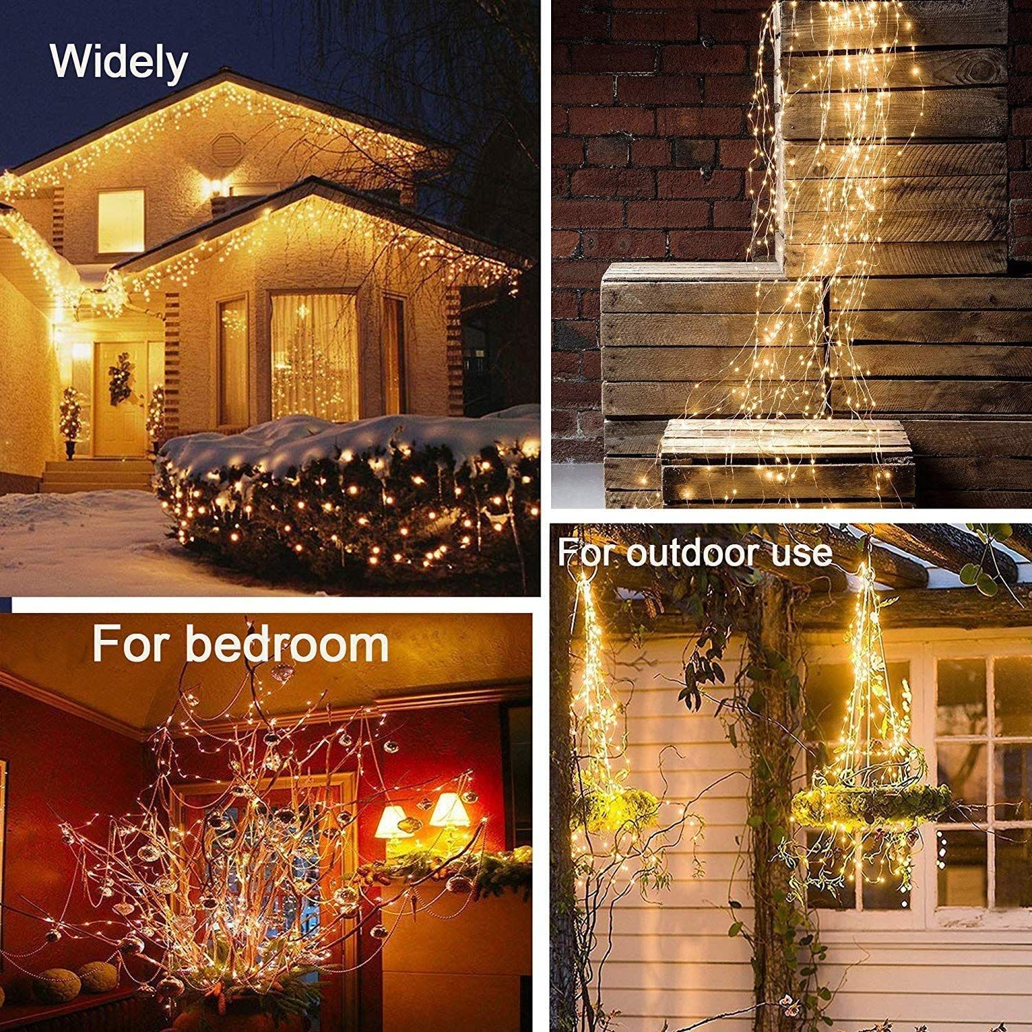 10 Strands 200 LEDs Hanging Twinkle Fairy Lights Battery Operated with Remote, Waterproof Waterfall Vine String Lights Silver