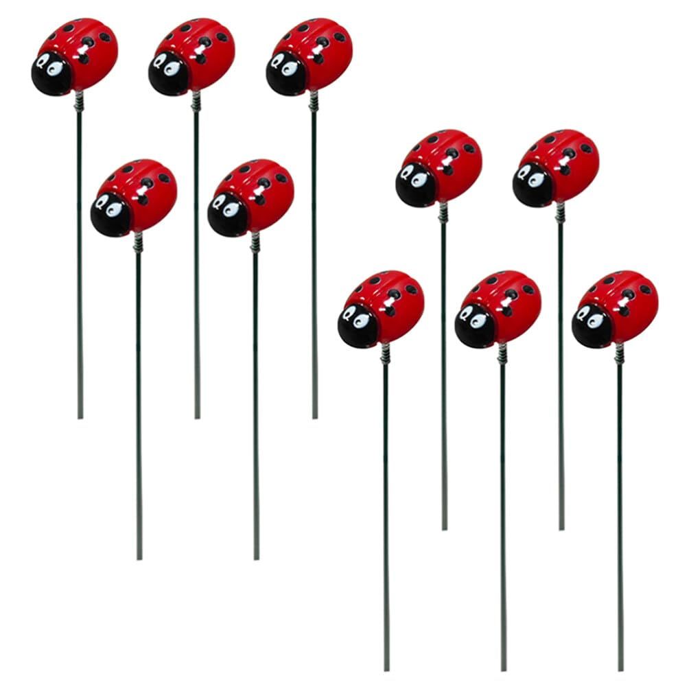10pcs Mini Ladybug Statue Figurine Garden Stakes Decorative Garden Ladybug Ornaments Ladybug Stakes Wall Painting Decor