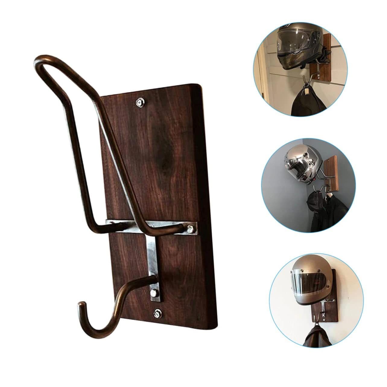 Motorcycle Stands Wall Mounted Helmet Holder 2pcs Hooks Storage Hooks Wooden Metal