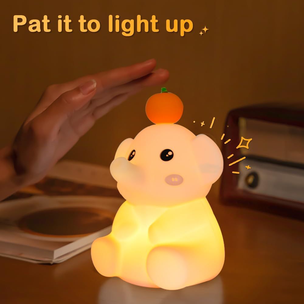 Cute Elephant Night Light for Kids, Novelty Animal Timed LED Nightlights, USB Rechargeable 2 Level Dimmable Nursery Sleeping Lamp