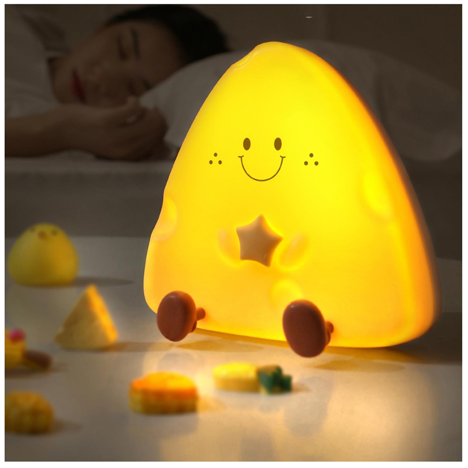 Cheese Night Light, USB Rechargeable Children's Timer with Sleep Long Bright Cartoon LED Indoor Decoration Light,Yellow