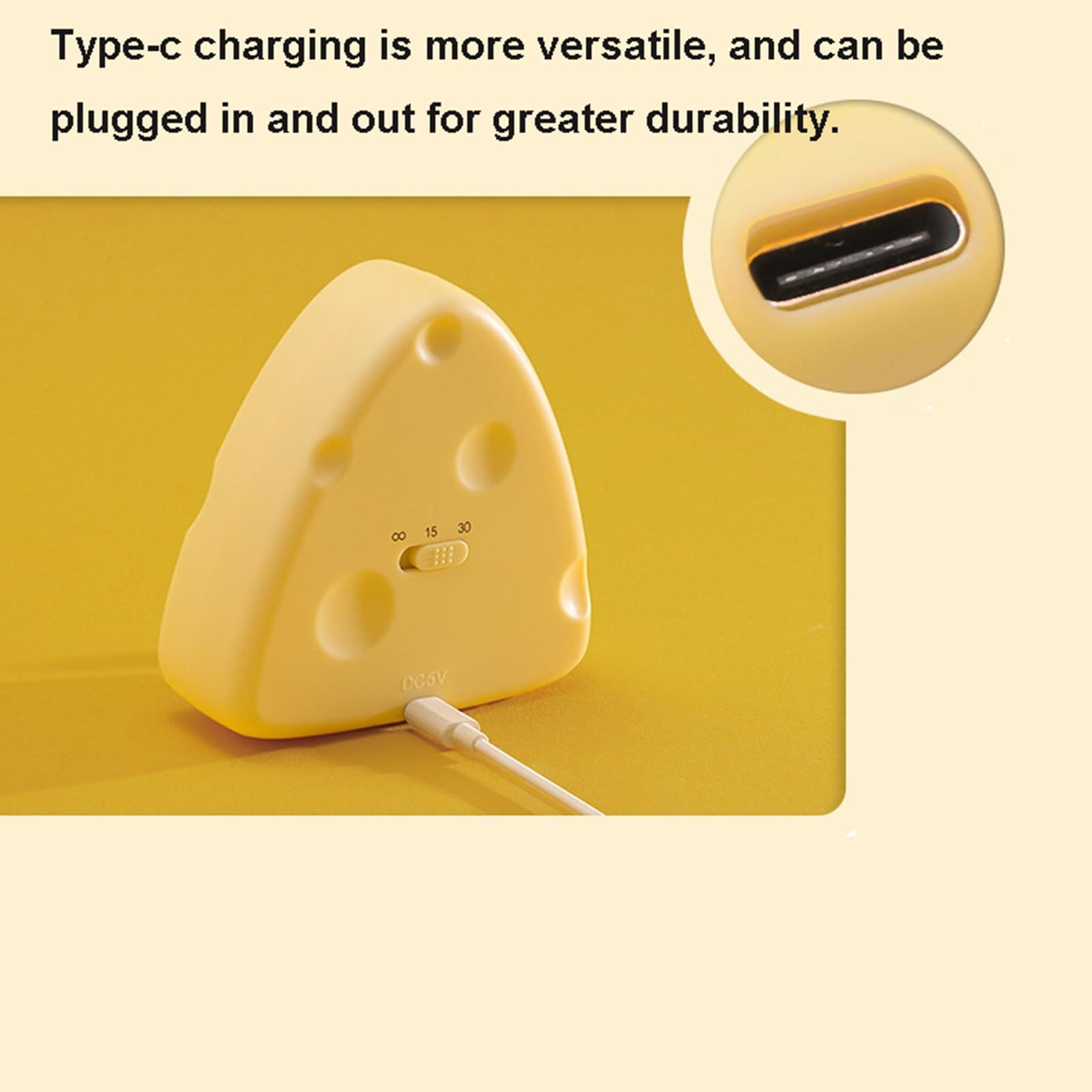 Cheese Night Light, USB Rechargeable Children's Timer with Sleep Long Bright Cartoon LED Indoor Decoration Light,Yellow