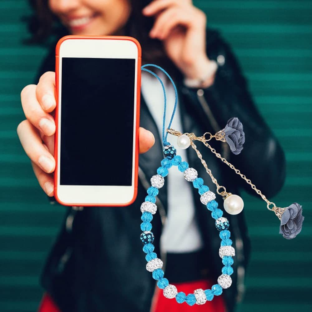 Cell Phone Straps Crystal Flower Charm Phone Lanyard Pocket Keychain Strap Key Purse Decoration for Woman