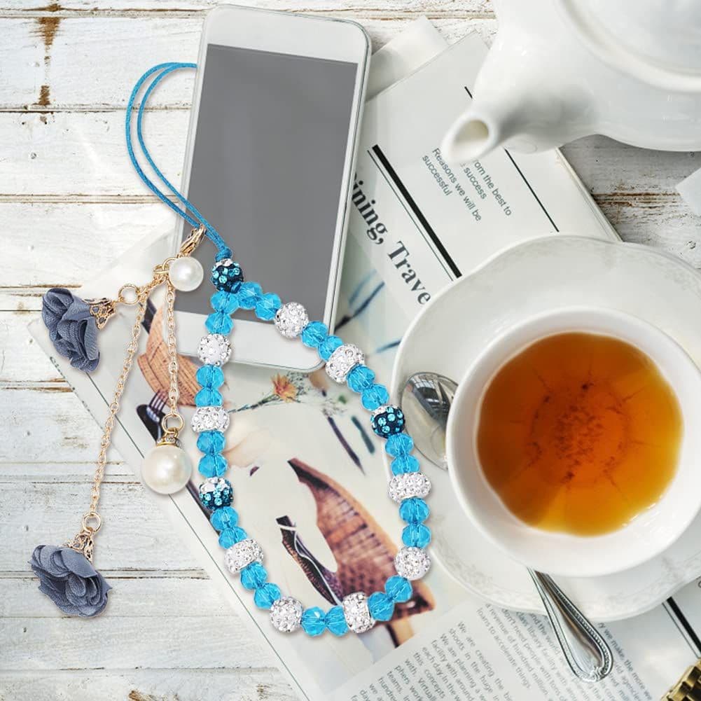 Cell Phone Straps Crystal Flower Charm Phone Lanyard Pocket Keychain Strap Key Purse Decoration for Woman