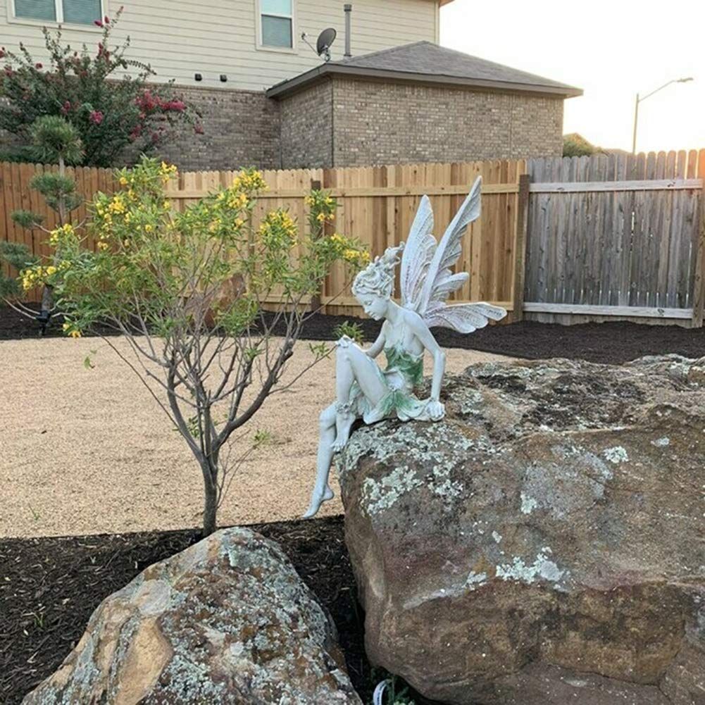 Sitting Flower Fairy Statue,Fairy Garden Statue Angel Pixie Fairy,Antique Resin Craft Garden Realistic Figurine Decor, Home Table