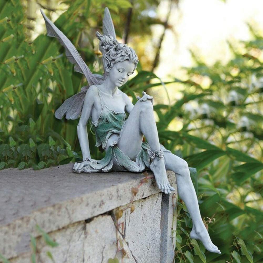 Sitting Flower Fairy Statue,Fairy Garden Statue Angel Pixie Fairy,Antique Resin Craft Garden Realistic Figurine Decor, Home Table