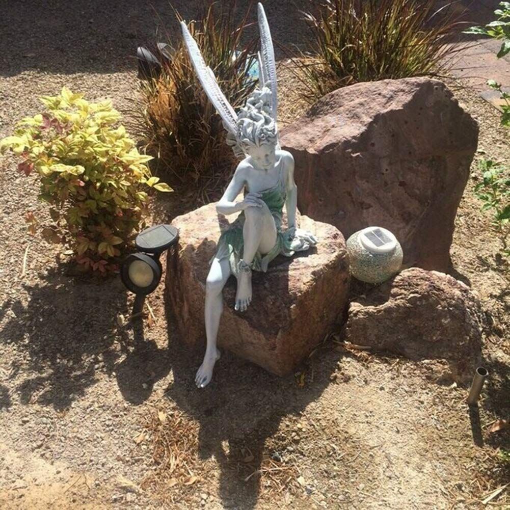 Sitting Flower Fairy Statue,Fairy Garden Statue Angel Pixie Fairy,Antique Resin Craft Garden Realistic Figurine Decor, Home Table