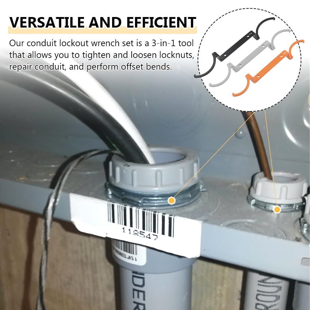 3pcs 3-in-1 Conduit Lockout Wrench Set, Loosen Locknuts Repair Tighten, Alloy Steel wrench, Offset Elbow Heavy Duty