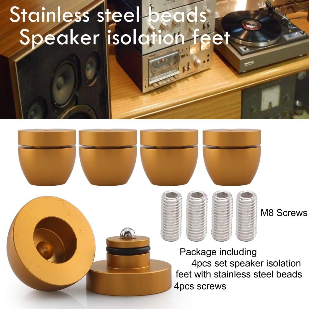 4 Pcs Ball Beads Speaker Isolation Feet Turntable Platform Pads Audio Shock Absorber Subwoofer Isolation Feet 33×30 Pad (Golden)