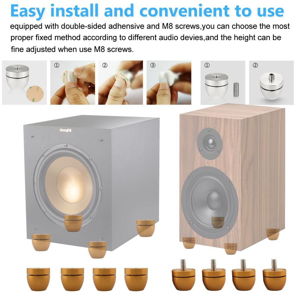 4 Pcs Ball Beads Speaker Isolation Feet Turntable Platform Pads Audio Shock Absorber Subwoofer Isolation Feet 33×30 Pad (Golden)