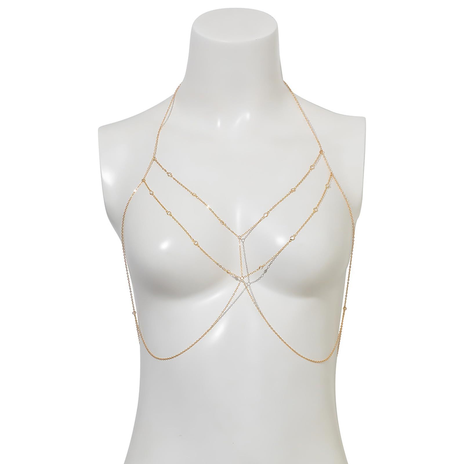 Rhinestone Bead Cross Harness Chest Chain Bikini ​Lingerie Chain Necklace Summer Beach Crystal Waist Belly Body Chain Jewelry