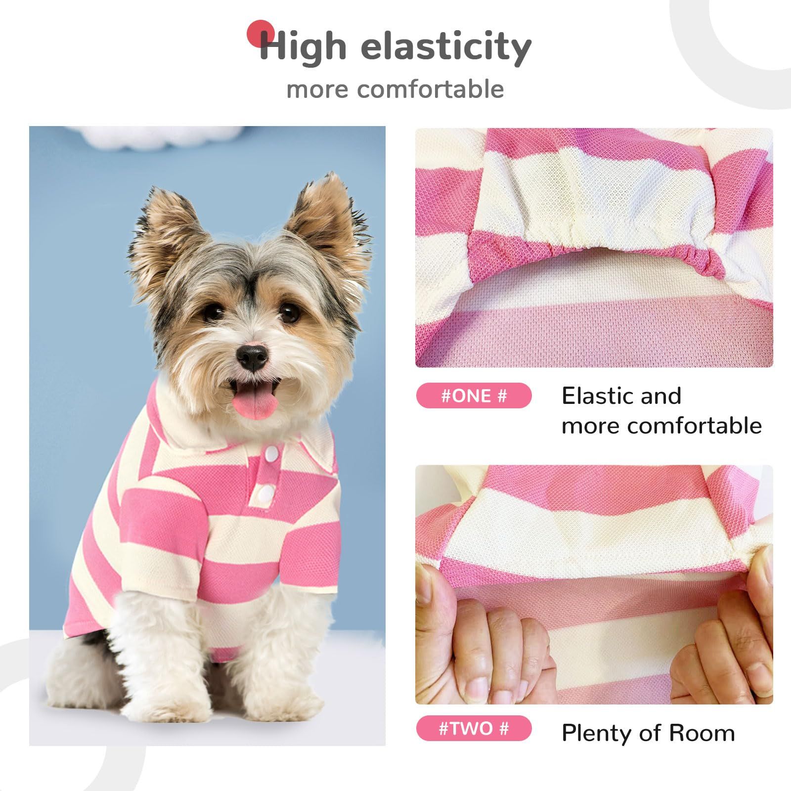 2 Pieces Stripe Dog Shirts Breathable T-Shirts for Small Dogs Cats Girl Boy Puppy Sweatshirt for Poodle Teacup （Pink+Red,Medium）