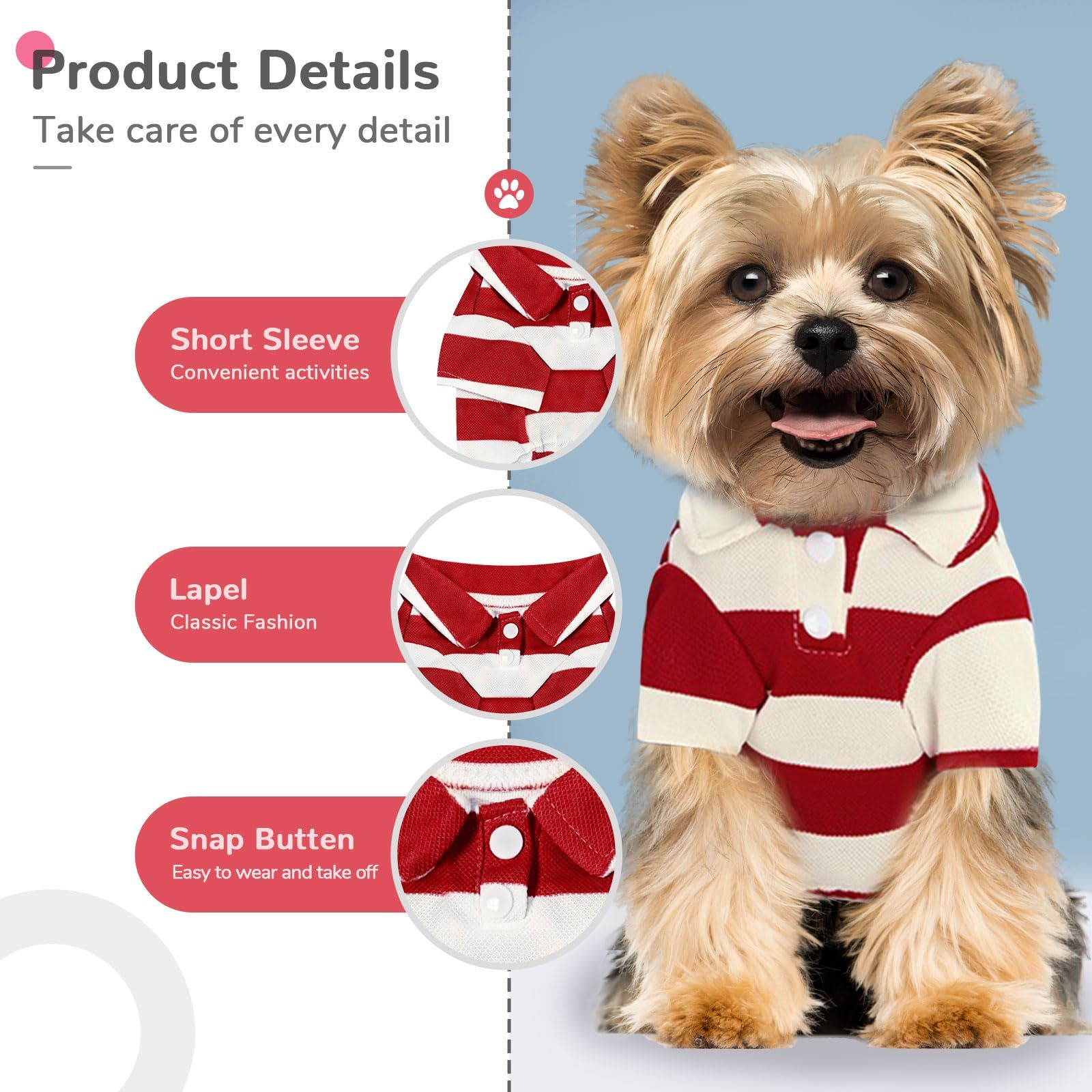 2 Pieces Stripe Dog Shirts Breathable T-Shirts for Small Dogs Cats Girl Boy Puppy Sweatshirt for Poodle Teacup （Pink+Red,Medium）