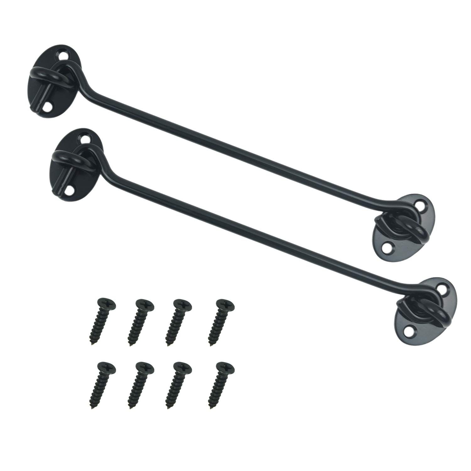 2PCS 8 Inch Stainless Steel Barn Door Hook and Eye Latch Black, Long Privacy Cabin Door Swivel Window Hook, Garage, Shed, Window