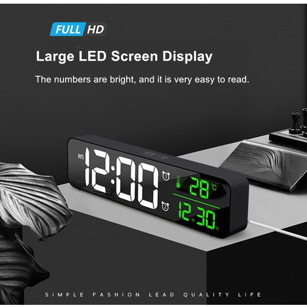 Digital Large Display Alarm Clock for Living Room Office Bedroom Decor LED Electronic Date Temp Display Wall Electric Clocks Black