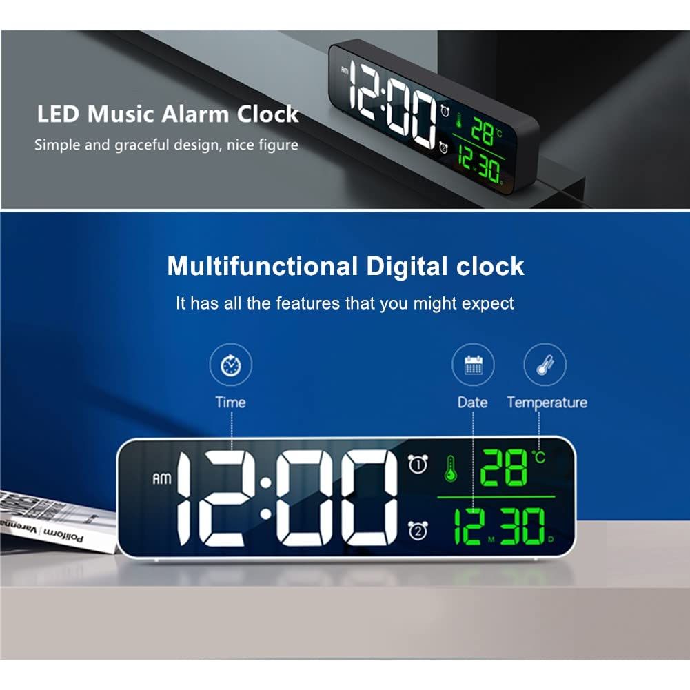 Digital Large Display Alarm Clock for Living Room Office Bedroom Decor LED Electronic Date Temp Display Wall Electric Clocks Black