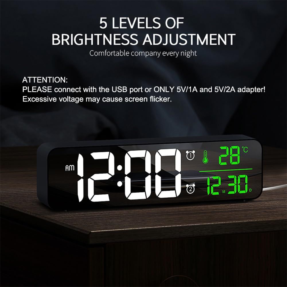 Digital Large Display Alarm Clock for Living Room Office Bedroom Decor LED Electronic Date Temp Display Wall Electric Clocks Black