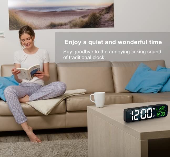 Digital Large Display Alarm Clock for Living Room Office Bedroom Decor LED Electronic Date Temp Display Wall Electric Clocks Black