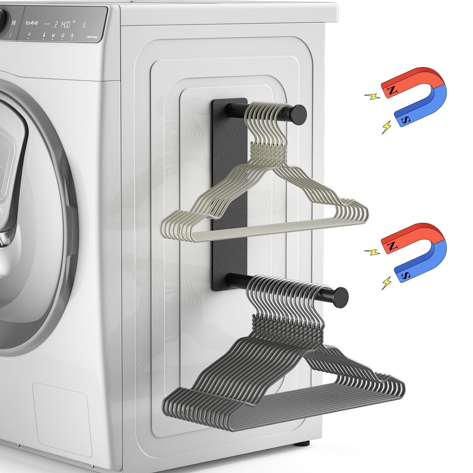 Hanger Organizer Stacker, Magnetic Hanger Holder, Upgrade Extendable Hanger Storage Rack for Washing Machine Closet Laundry
