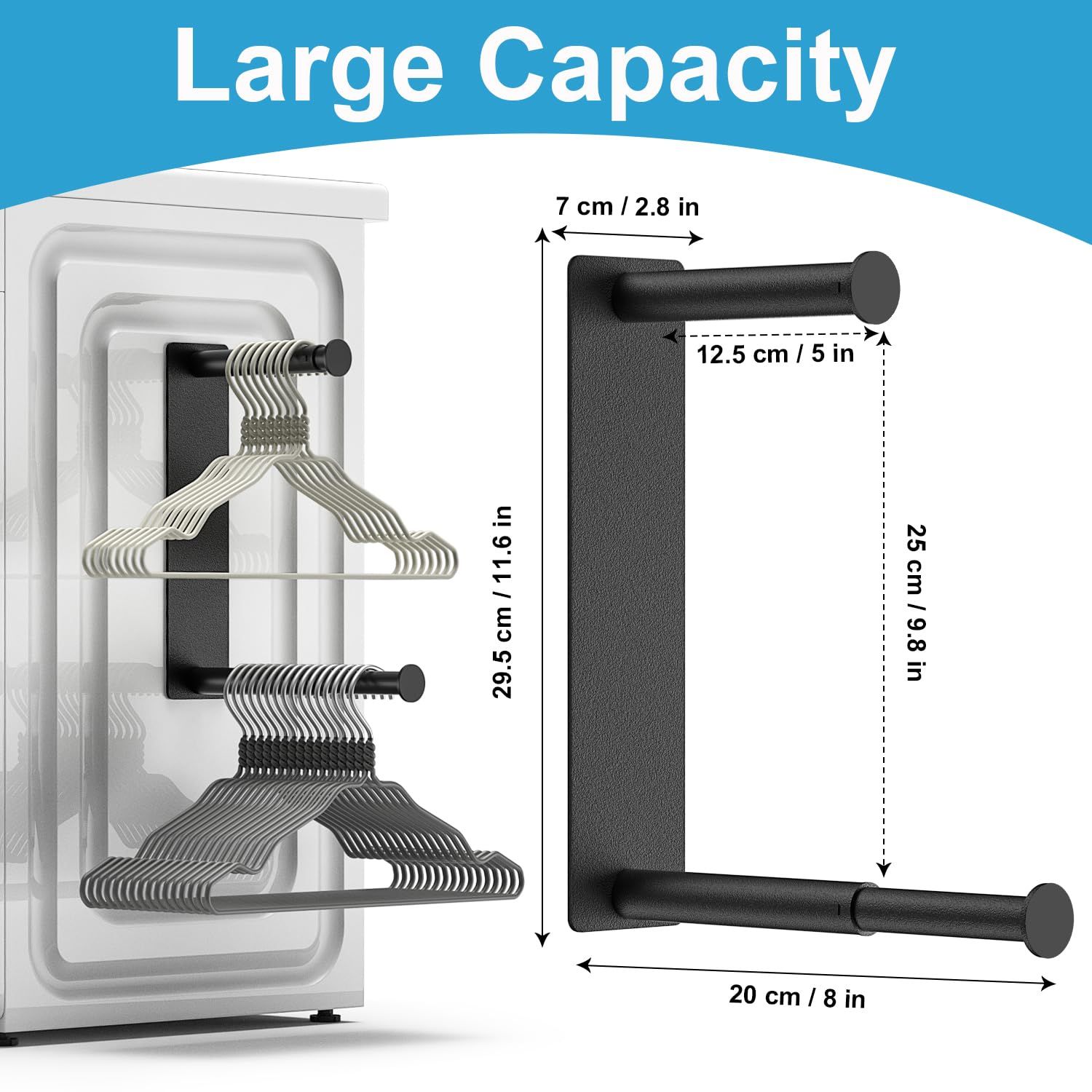 Hanger Organizer Stacker, Magnetic Hanger Holder, Upgrade Extendable Hanger Storage Rack for Washing Machine Closet Laundry