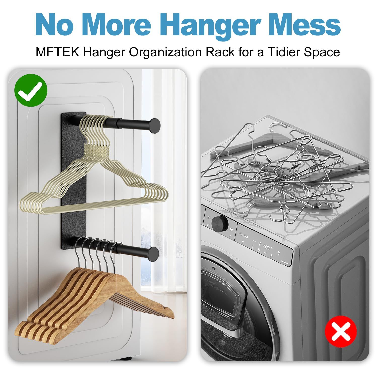 Hanger Organizer Stacker, Magnetic Hanger Holder, Upgrade Extendable Hanger Storage Rack for Washing Machine Closet Laundry