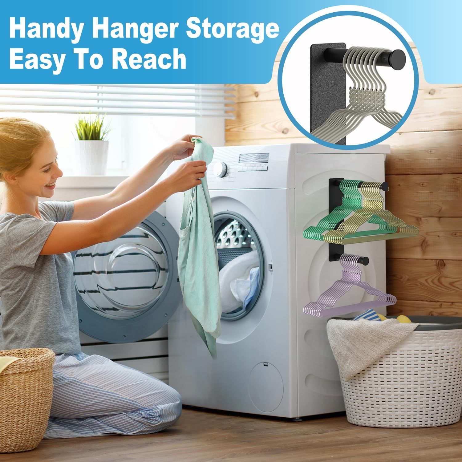 Hanger Organizer Stacker, Magnetic Hanger Holder, Upgrade Extendable Hanger Storage Rack for Washing Machine Closet Laundry