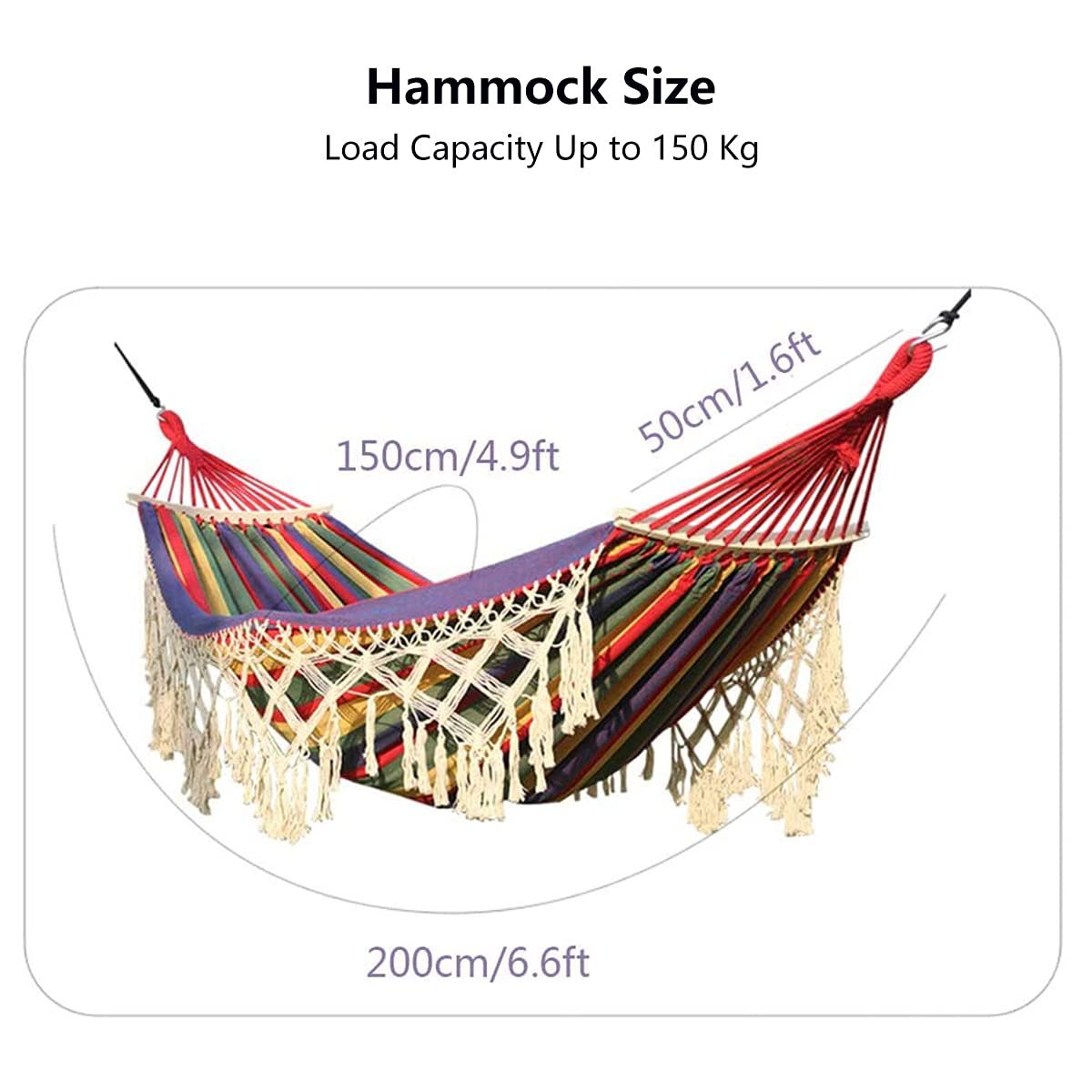 Living Room Hammock with Tassels, Outdoor Folding Camping Hammock for Garden, Patio, (Striped Multi-Color 59"x79")