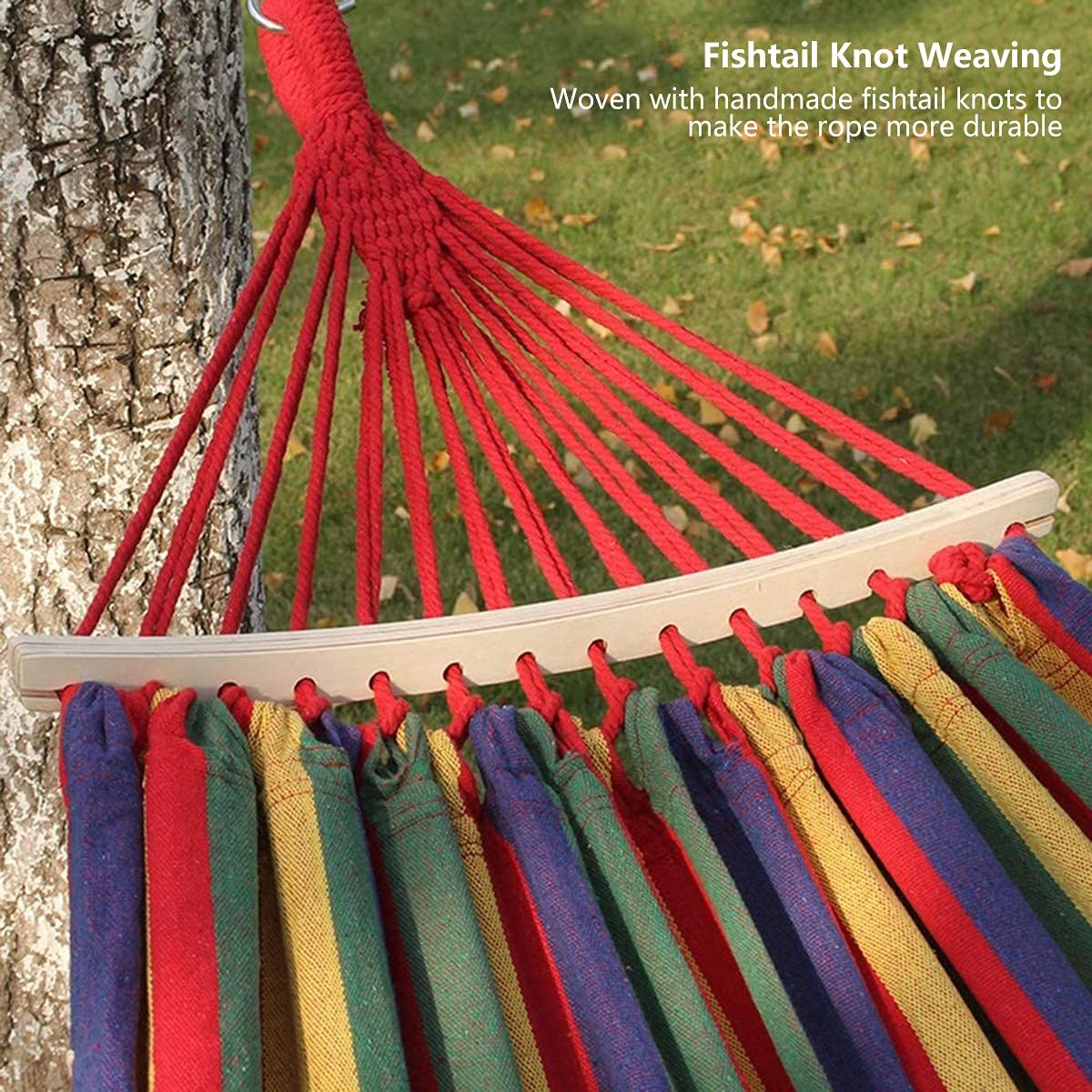 Living Room Hammock with Tassels, Outdoor Folding Camping Hammock for Garden, Patio, (Striped Multi-Color 59"x79")