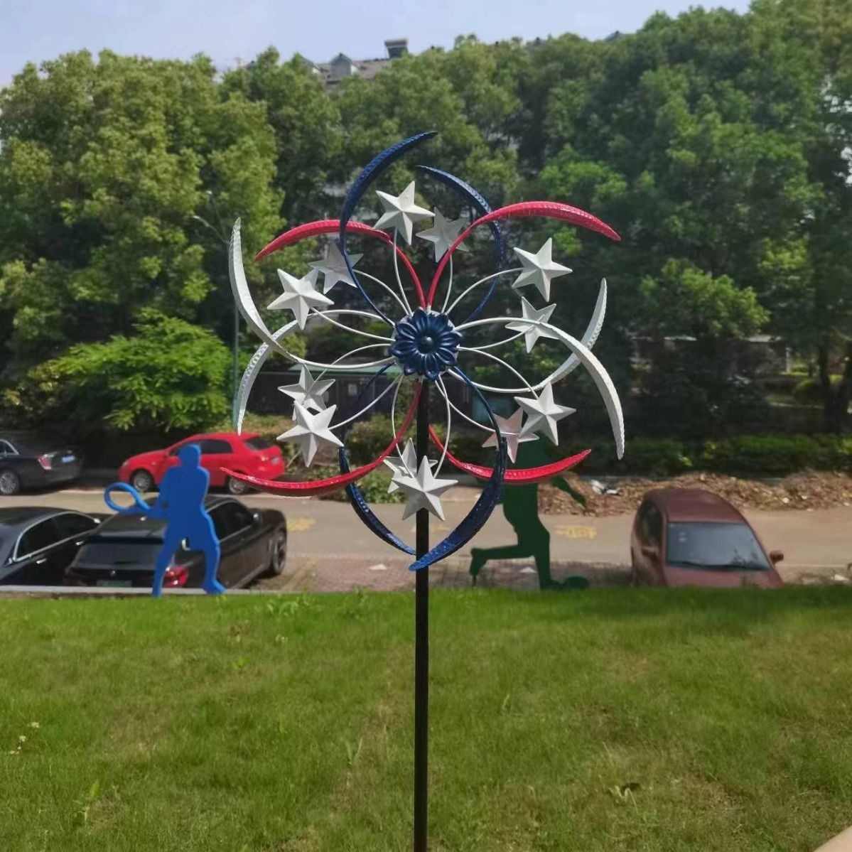 Tall Wind Spinners Outdoor Metal Large, Red White and Blue Wind Spinners for Yard and Garden Outside Patio Lawn Decor
