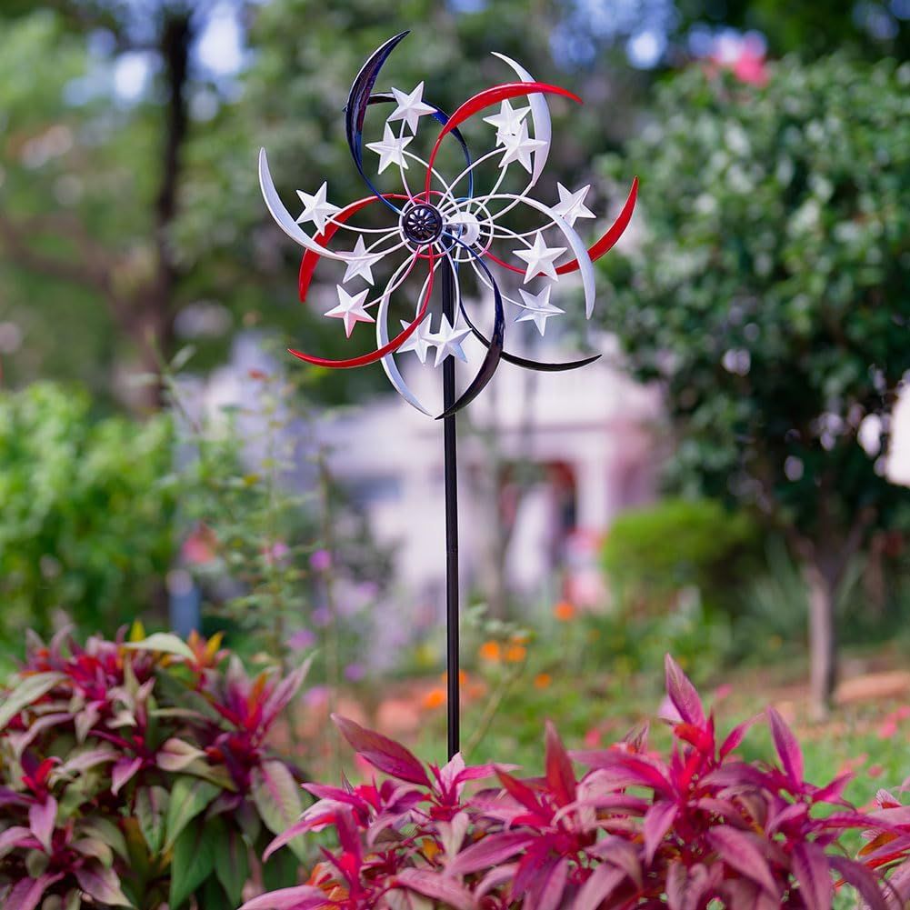 Tall Wind Spinners Outdoor Metal Large, Red White and Blue Wind Spinners for Yard and Garden Outside Patio Lawn Decor