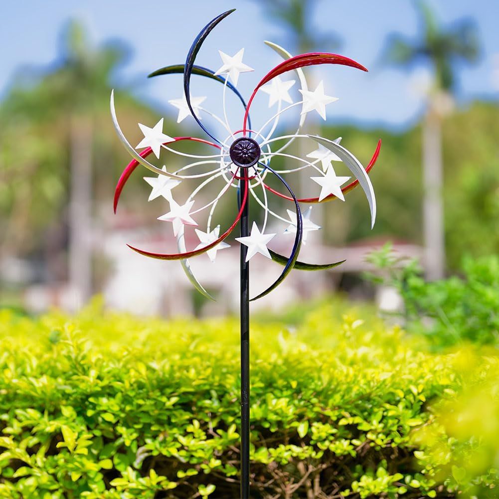 Tall Wind Spinners Outdoor Metal Large, Red White and Blue Wind Spinners for Yard and Garden Outside Patio Lawn Decor