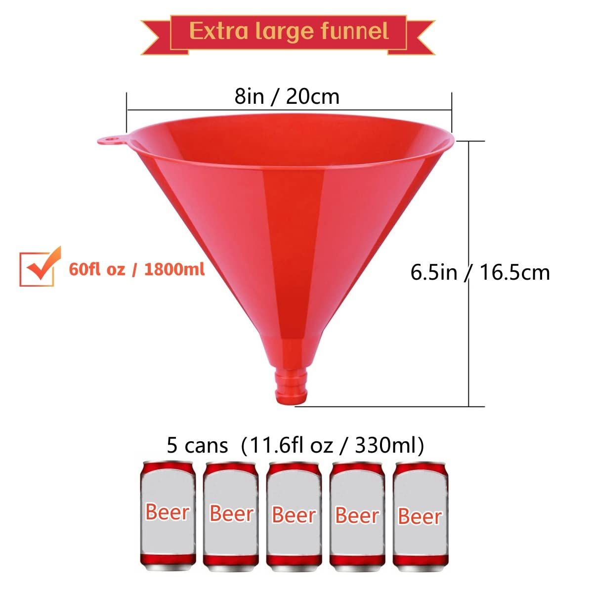 Beer Bong Funnel with Valve,Extra-Long 2.5 feet (30 inch) Kink Free Tube for Beer Drinking Games, College Parties, 1 Pack
