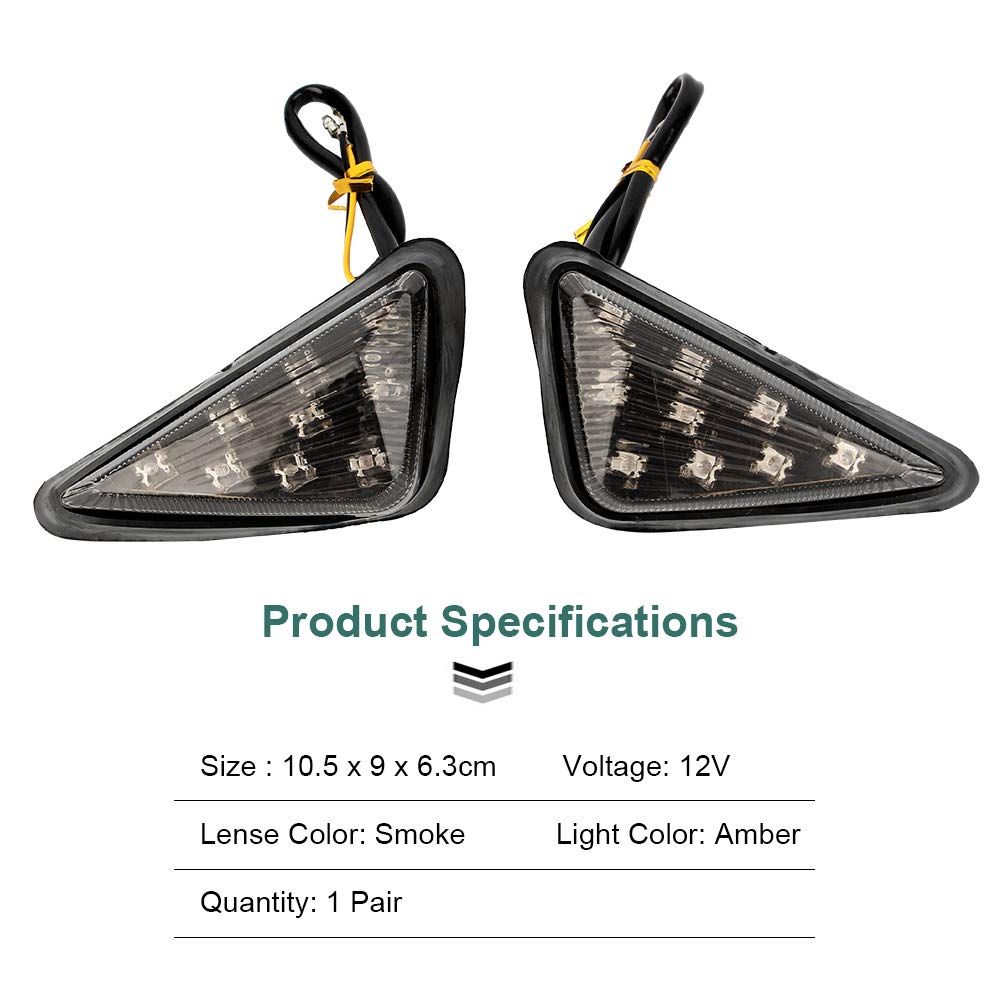 2 pcs Motorcycle Amber LED Signal Lights Indicator Blinkers, 12V Euro Triangle Smoke Flush Mount Blinkers Indicator Lights