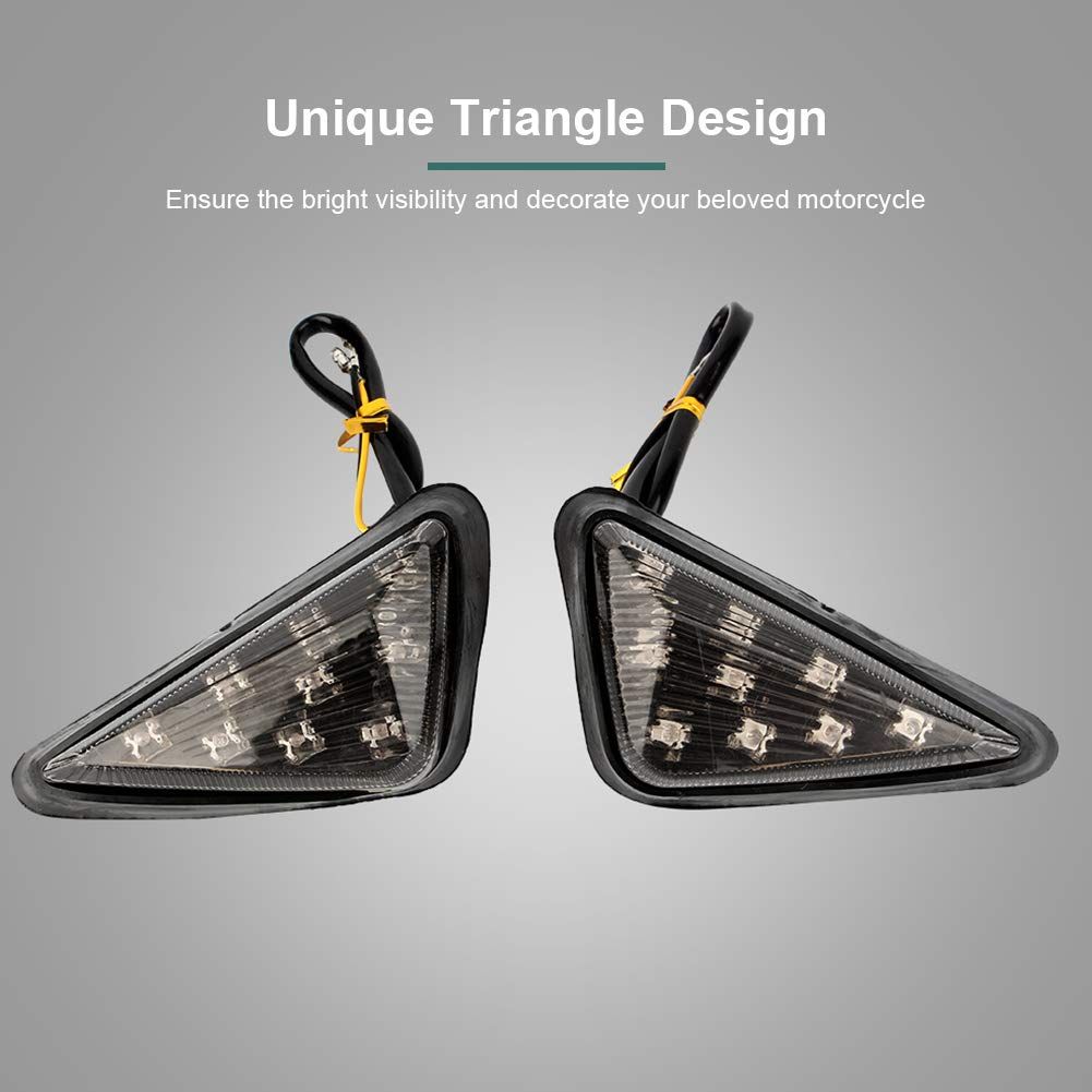 2 pcs Motorcycle Amber LED Signal Lights Indicator Blinkers, 12V Euro Triangle Smoke Flush Mount Blinkers Indicator Lights