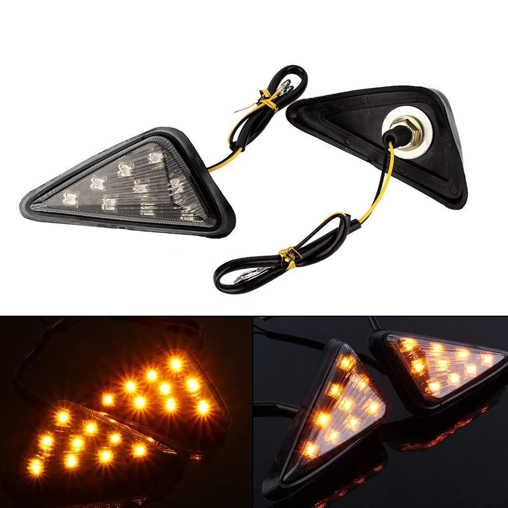 2 pcs Motorcycle Amber LED Signal Lights Indicator Blinkers, 12V Euro Triangle Smoke Flush Mount Blinkers Indicator Lights